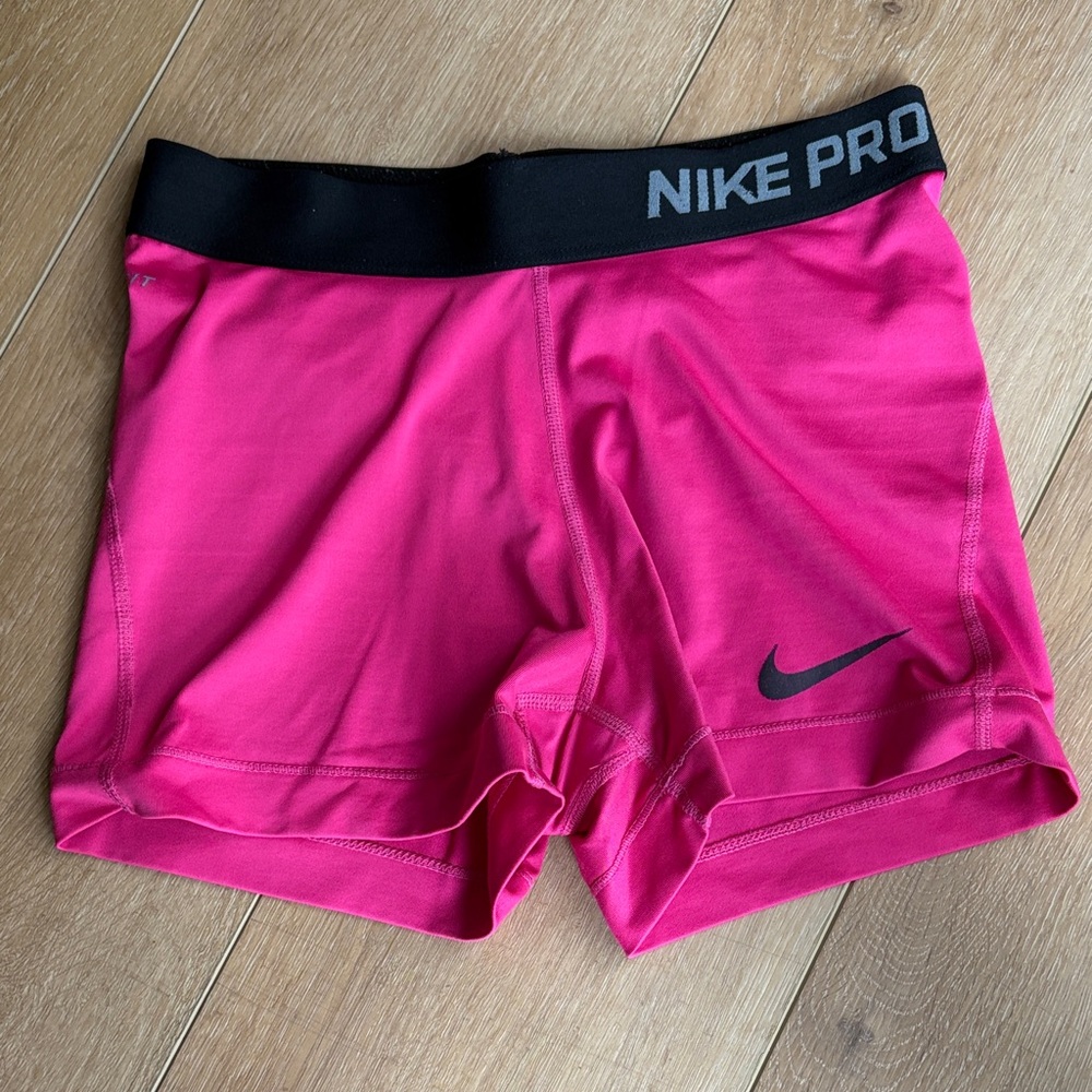 Women’s Nike Pro Dri-Fit Pink Compression Shorts with Black Waistband - Small